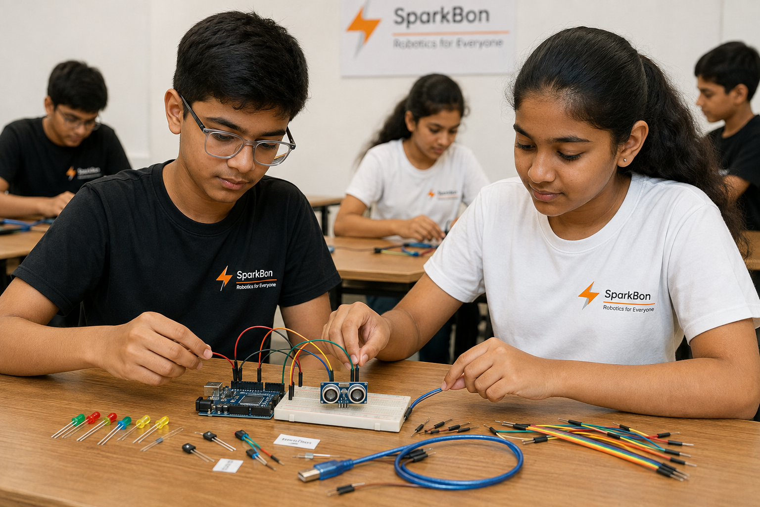 Student working on Arduino drag and drop coding