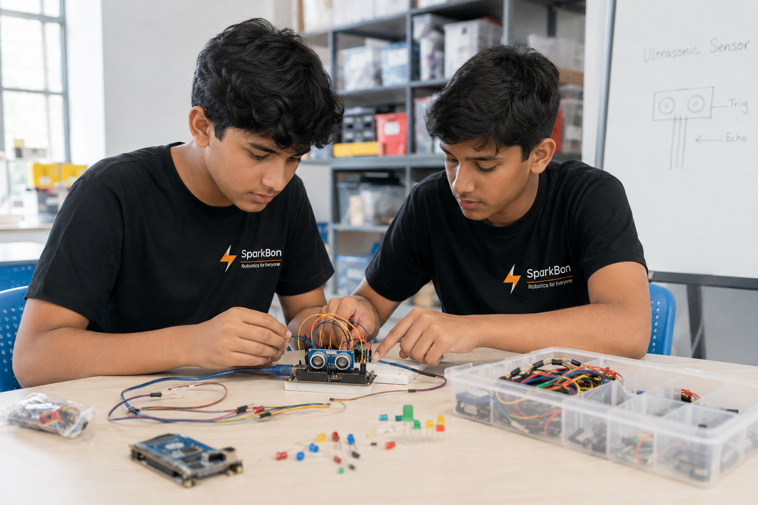 Students testing robotics sensors